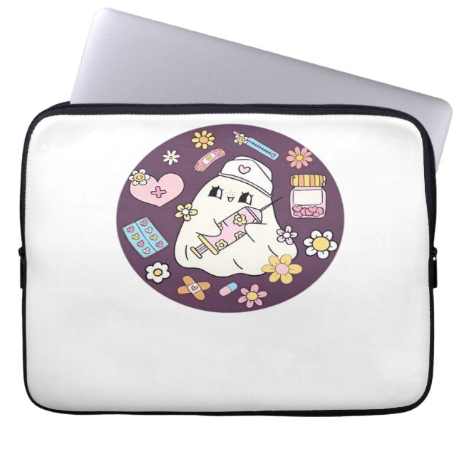 Cute Halloween Nurse Oversized T-Shirt Laptop Sleeve (Front)