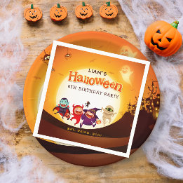 Cute Halloween Orange Spooktacular Kids Napkin