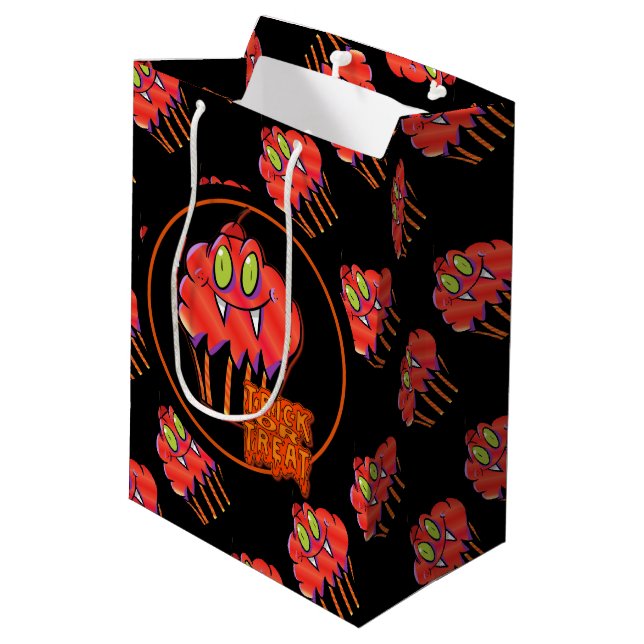 Cute Halloween Orange Vampire Cupcake Gift Bag (Back Angled)