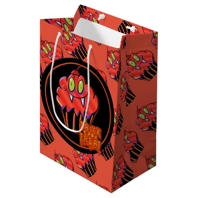 Cute Halloween Orange Vampire Cupcake Gift Bag 2 (Front Angled)