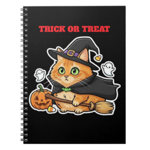 Cute Halloween Orange Witch Cat Pumpkin Holiday Gi Notebook