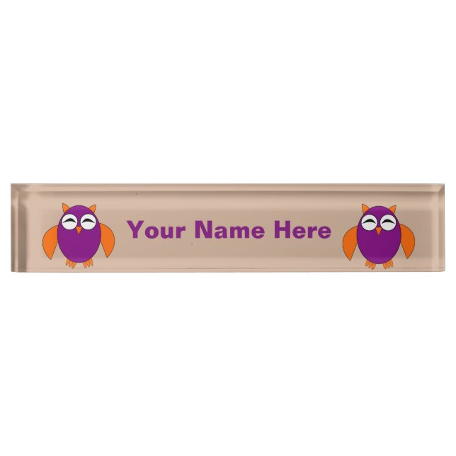 Cute Halloween Owl Custom Desk Nameplate (Front)