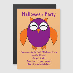 Cute Halloween Owl Magnetic Party Invites
