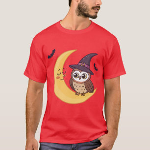 Cute Halloween Owl on Crescent Moon T-Shirt