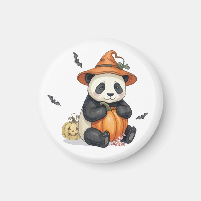 Cute Halloween Panda Pumpkin Magnet (Front)