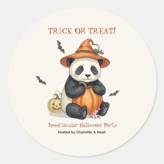 Cute Halloween Panda Pumpkin Round Sticker (Front)