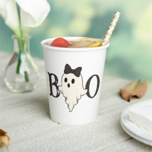Cute Halloween Paper Cup – "Boo" Ghost with Bow