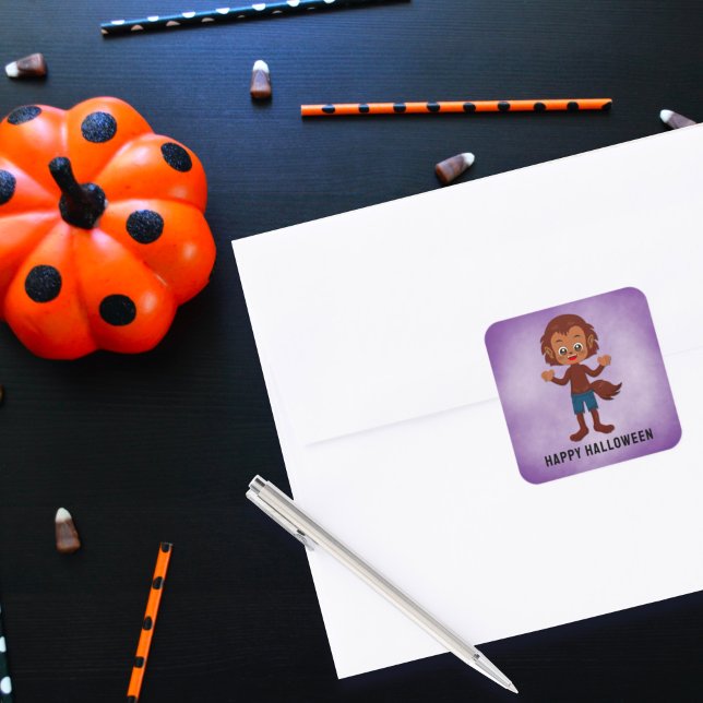Cute Halloween Party for Kids Werewolf Square Sticker (Creator Uploaded)