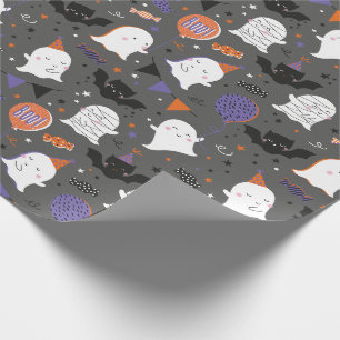 Cute Halloween Party Ghosts and Bats Wrapping Paper