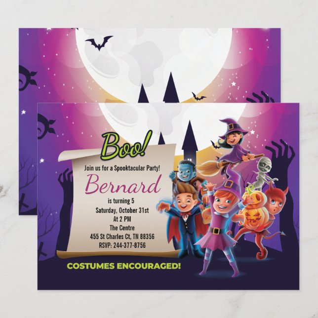 Cute Halloween Party Invitation (Front/Back)