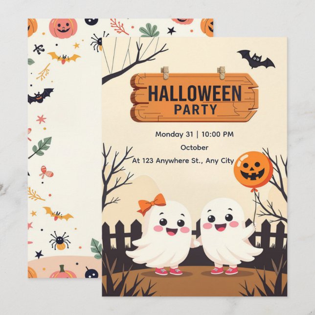Cute Halloween Party Invitation – Friendly Ghosts  (Front/Back)