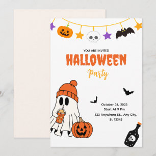 Cute Halloween Party Invitation with Ghost