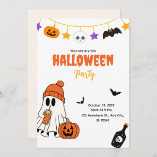 Cute Halloween Party Invitation with Ghost