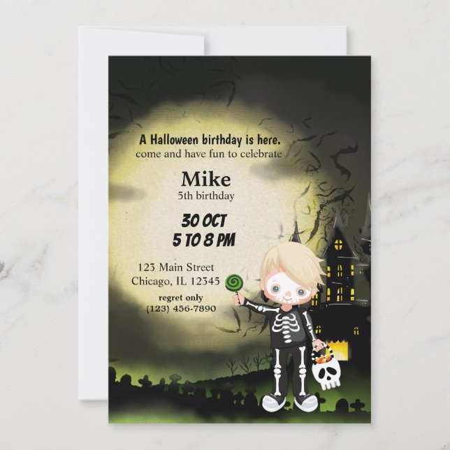 Cute Halloween party Skeleton Invitation (Front)