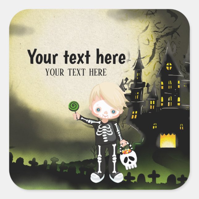 Cute Halloween party Skeleton Square Sticker (Front)