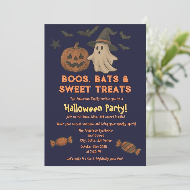 Cute Halloween – Pastel Pumpkin & Candy Party  Invitation (Standing Front)