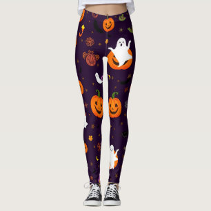 Cute Halloween Pattern – Ghosts, Pumpkins, Candy Leggings