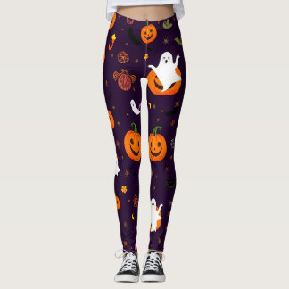 Cute Halloween Pattern – Ghosts, Pumpkins, Candy Leggings
