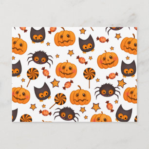 Cute Halloween Pattern Illustration Postcard
