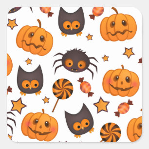 Cute Halloween Pattern Illustration Square Sticker