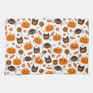 Cute Halloween Pattern Illustration Tea Towel