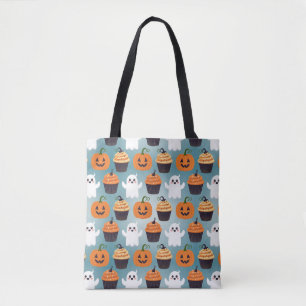 Cute Halloween Pattern Pumpkins, Ghosts, Cupcake Tote Bag
