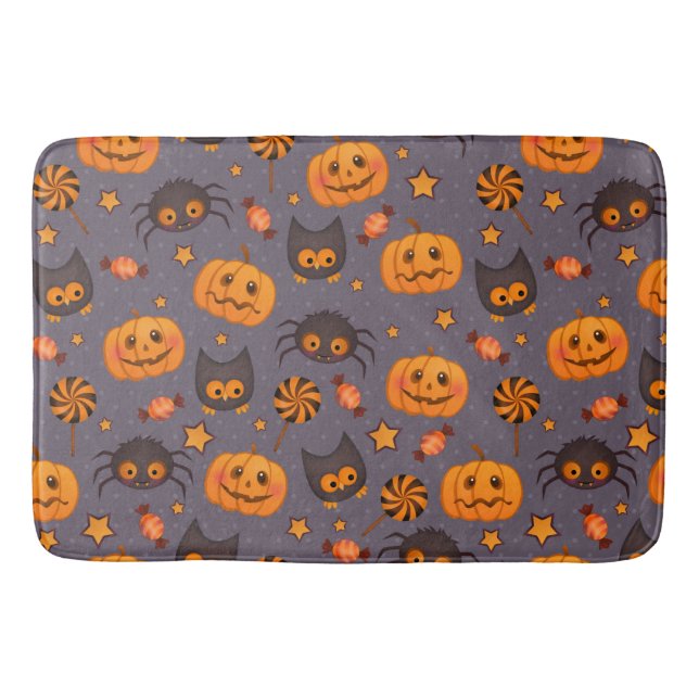 Cute Halloween Pattern Purple Background Bath Mat (Front)