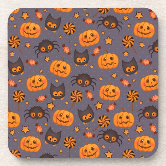 Cute Halloween Pattern Purple Background Coaster (Front)