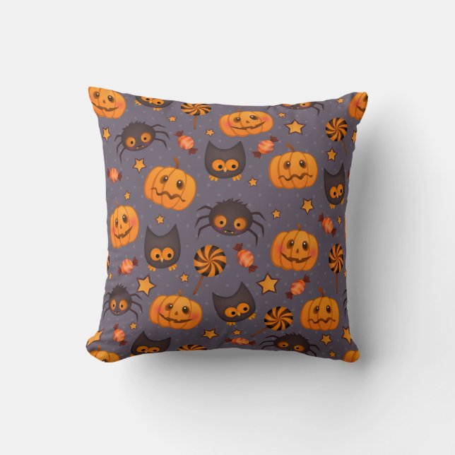 Cute Halloween Pattern Purple Background Cushion (Front)