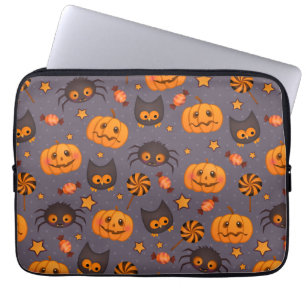 Cute Halloween Pattern Purple Background Laptop Sleeve