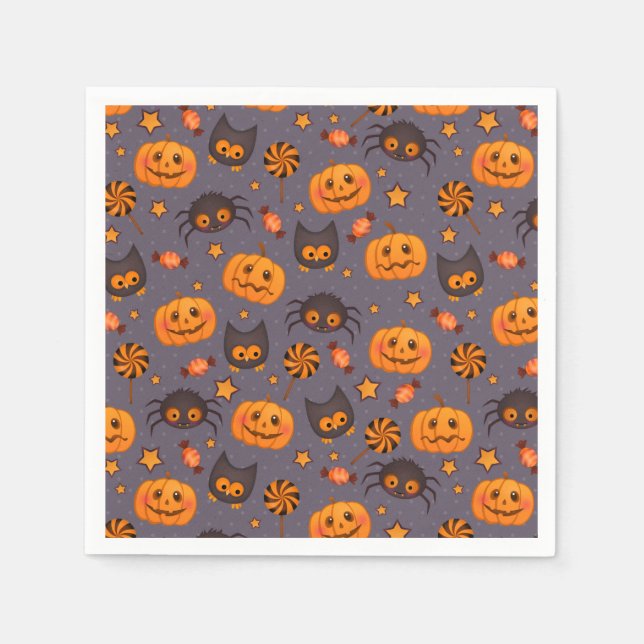 Cute Halloween Pattern Purple Background Napkin (Front)