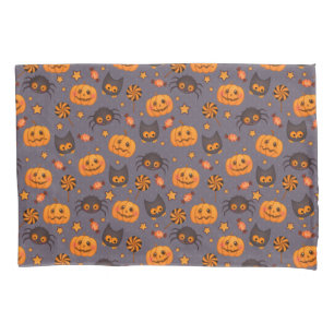 Cute Halloween Pattern Purple Background Pillowcase
