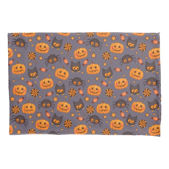 Cute Halloween Pattern Purple Background Pillowcase (Front)