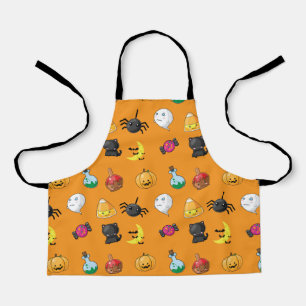 Cute Halloween Pattern with orange background Apron