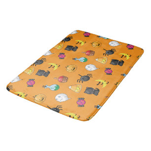 Cute Halloween Pattern with orange background Bath Mat