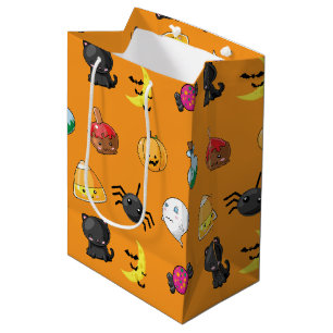 Cute Halloween Pattern with orange background Medium Gift Bag