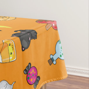Cute Halloween Pattern with orange background Tablecloth