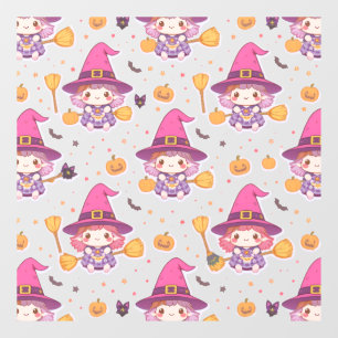 Cute Halloween Pattern with Pumpkins and witch Window Cling