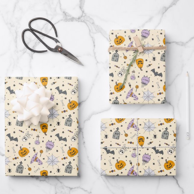 Cute Halloween Pattern Wrapping Paper Sheet (Front)