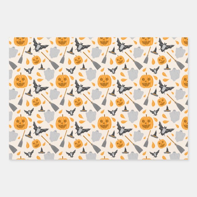 Cute Halloween Pattern Wrapping Paper Sheet Sets. (Front)