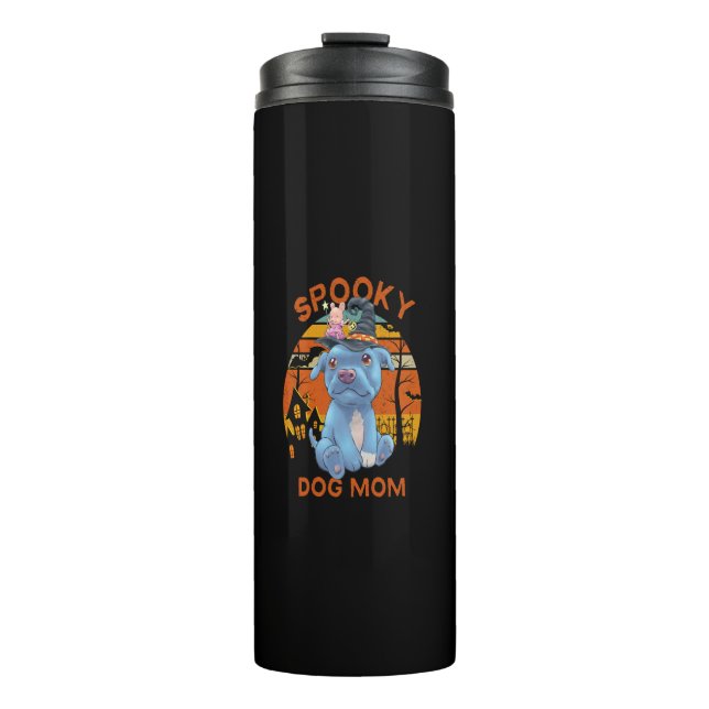 Cute Halloween Pibble Dog Witch Pitbull Mum Costum Thermal Tumbler (Front)