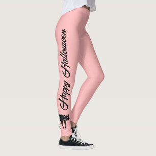 Cute Halloween Pink Black Cat Script Word Girls Leggings