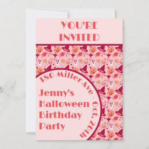Cute Halloween Pink Girl's Birthday Party Invitation