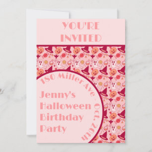 Cute Halloween Pink Girl's Birthday Party Invitation