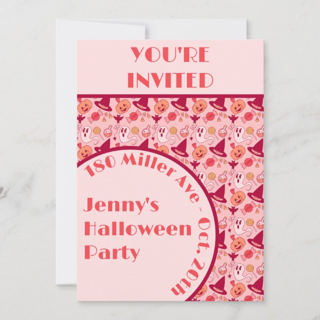 Cute Halloween Pink Girl's Party Invitation (Front)