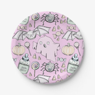 Cute Halloween Pink Kids Birthday Party Plates