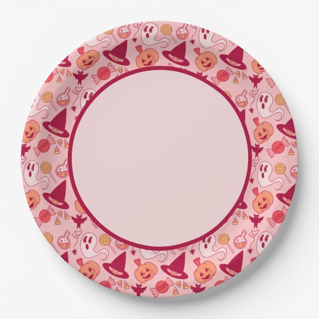 Cute Halloween Pink Pastel Paper Plate (Front)