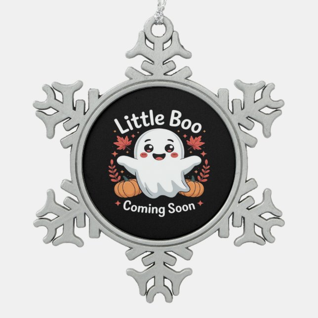 Cute Halloween Pregnancy Announcement Snowflake Pewter Christmas Ornament (Front)