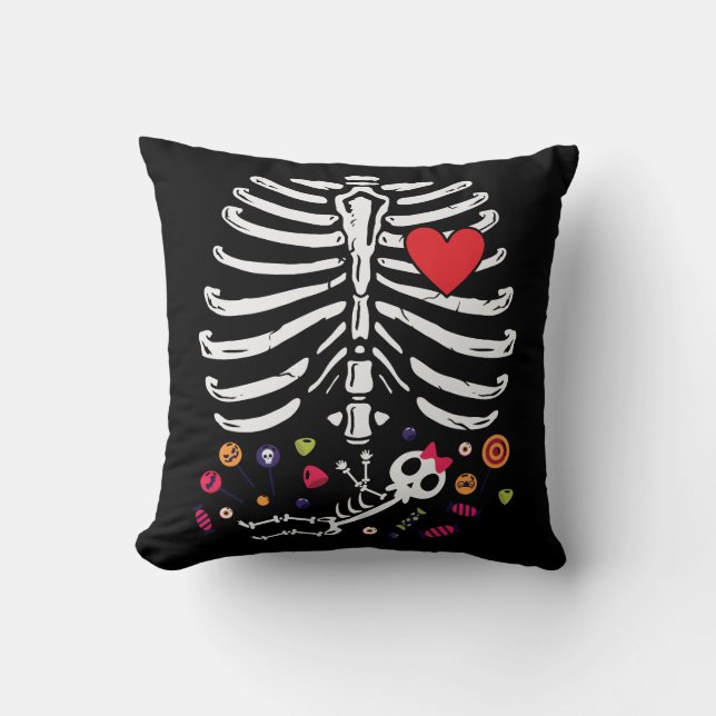 Cute Halloween Pregnancy Skeleton Baby Girl Cushion (Front)