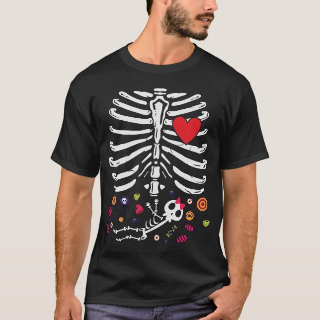 Cute Halloween Pregnancy Skeleton Baby Girl T-Shirt (Front)